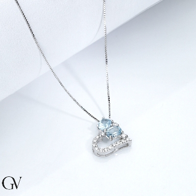 750 white gold heart necklace with aquamarines and diamonds