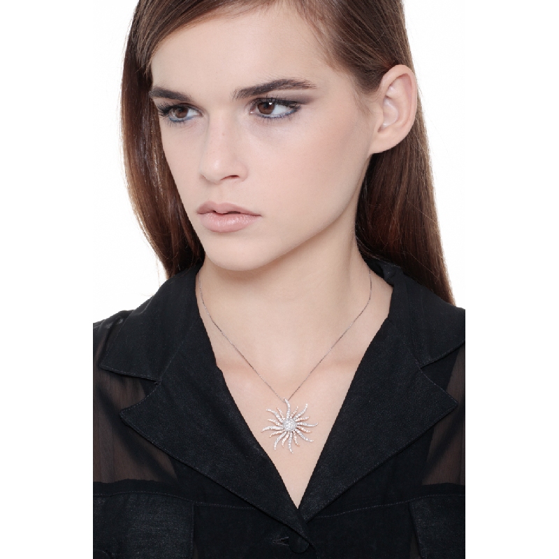 18k rose and white gold sun pendant with diamonds