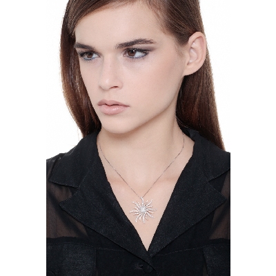 18k rose and white gold sun pendant with diamonds