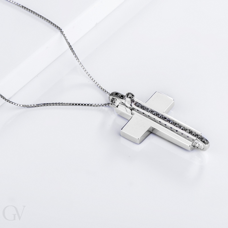 Necklace in white gold 18k with black diamonds cross pendant Necklace in white gold 18k with black diamonds cross pendant