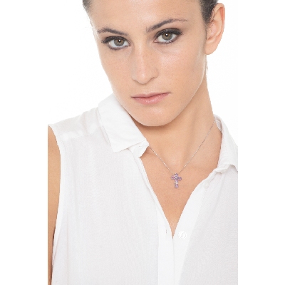 18k white gold cross pendant with amethysts and diamonds