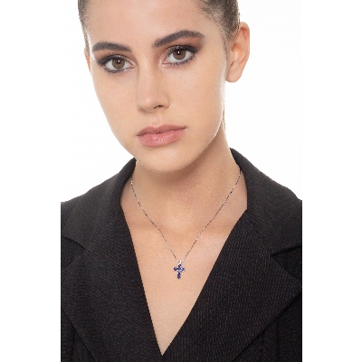 Cross pendant with blue sapphires 
