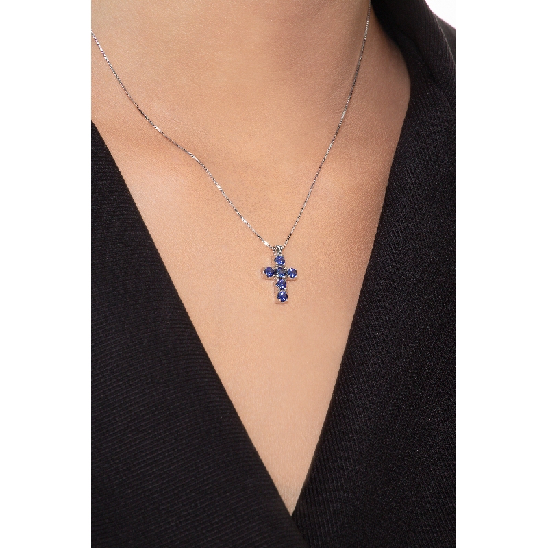 Cross pendant with blue sapphires  Cross pendant with blue sapphires