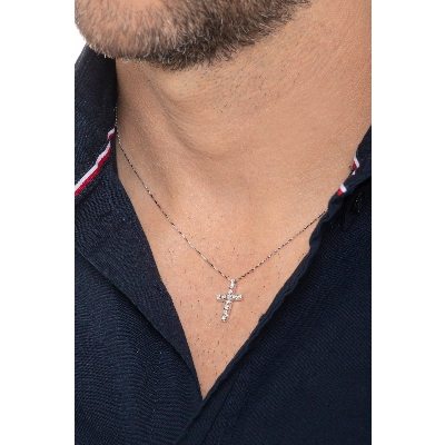 18k white gold cross necklace with diamonds