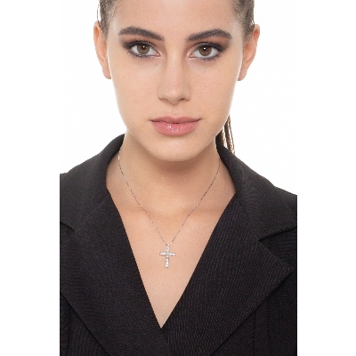 Cross necklace in white gold 750 with diamonds