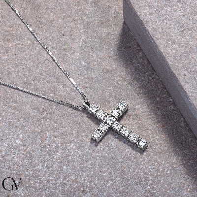 18k white gold cross diamond necklace with diamonds
