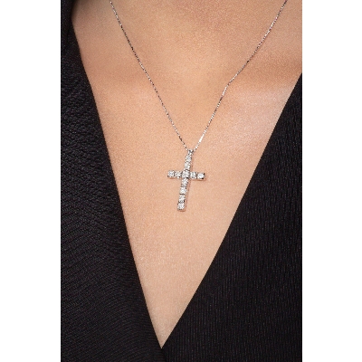 18k white gold cross diamond necklace with diamonds