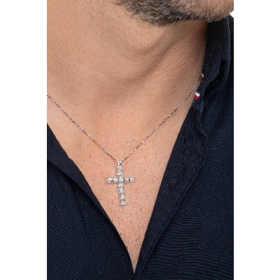 18k white gold diamond cross necklace with diamonds