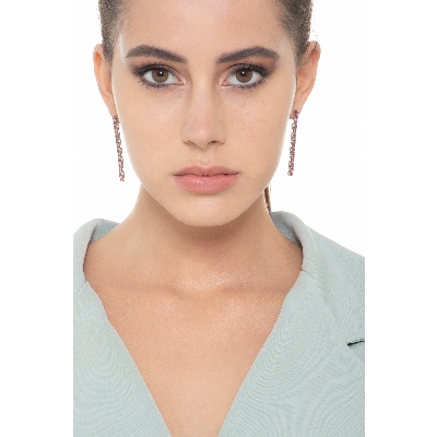 Drop tennis earrings with rubies in 18k white gold