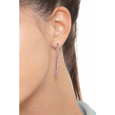 Drop tennis earrings with rubies in 18k white gold
