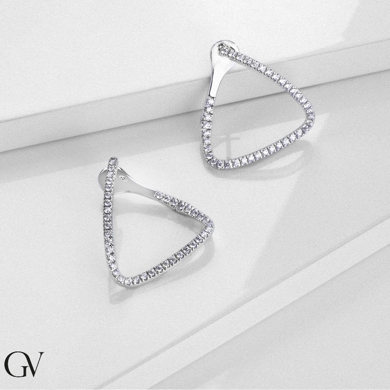 Triangle Hoop Earrings 750 White Gold and Diamonds Triangle Hoop Earrings 750 White Gold and Diamonds