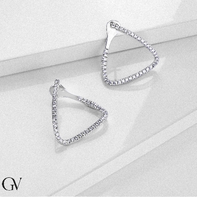 Triangle Hoop Earrings 750 White Gold and Diamonds