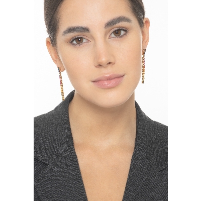 18k yellow gold tennis earrings with multicolor sapphires