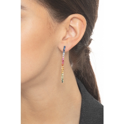 18k yellow gold tennis earrings with multicolor sapphires