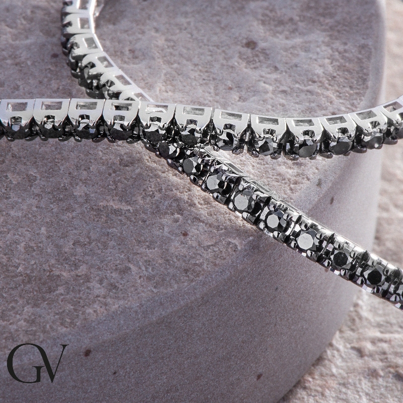 Tennis bracelet with black diamonds white gold 18k