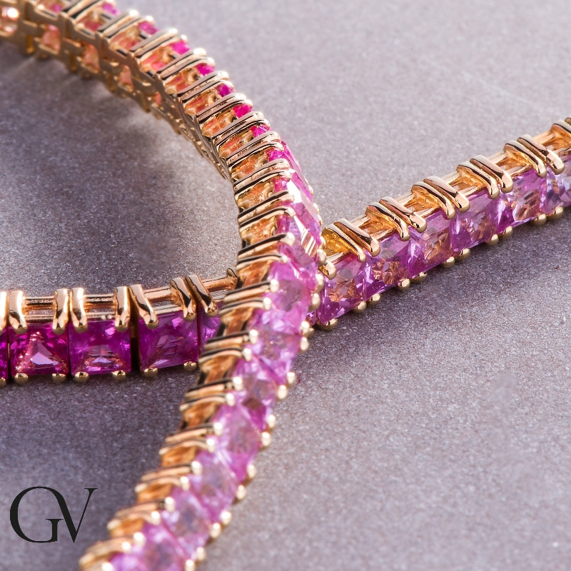 18k yellow gold tennis bracelet with pink sapphires 18k yellow gold tennis bracelet with pink sapphires