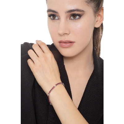 Rubies and diamonds tennis bracelet in white gold 18k