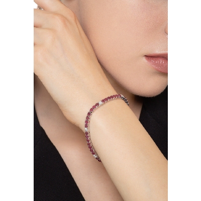 Rubies and diamonds tennis bracelet in white gold 18k