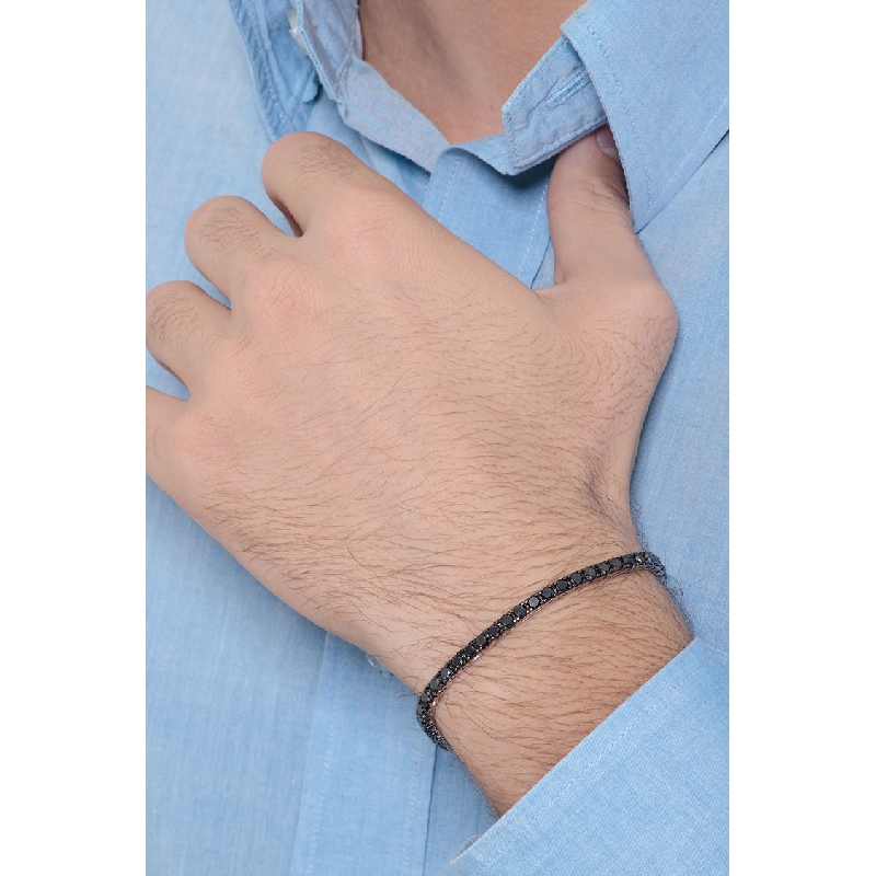 Tennis bracelet in white gold 18k wih burnished tips and black diamonds