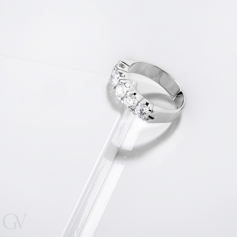 White gold 18k 5 diamonds half eternity ring ct 1,20