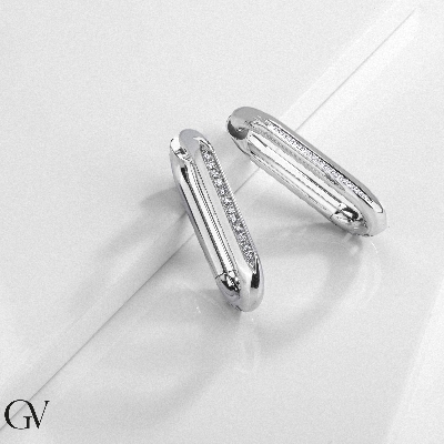 White Gold Oval Hoop Earrings With Diamonds