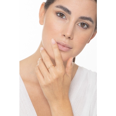 18K rosé gold open ring with two diamonds crosses