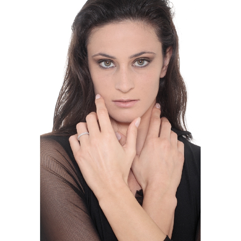 18k white gold half eternity ring with two rows of diamonds  18k white gold half eternity ring with two rows of diamonds