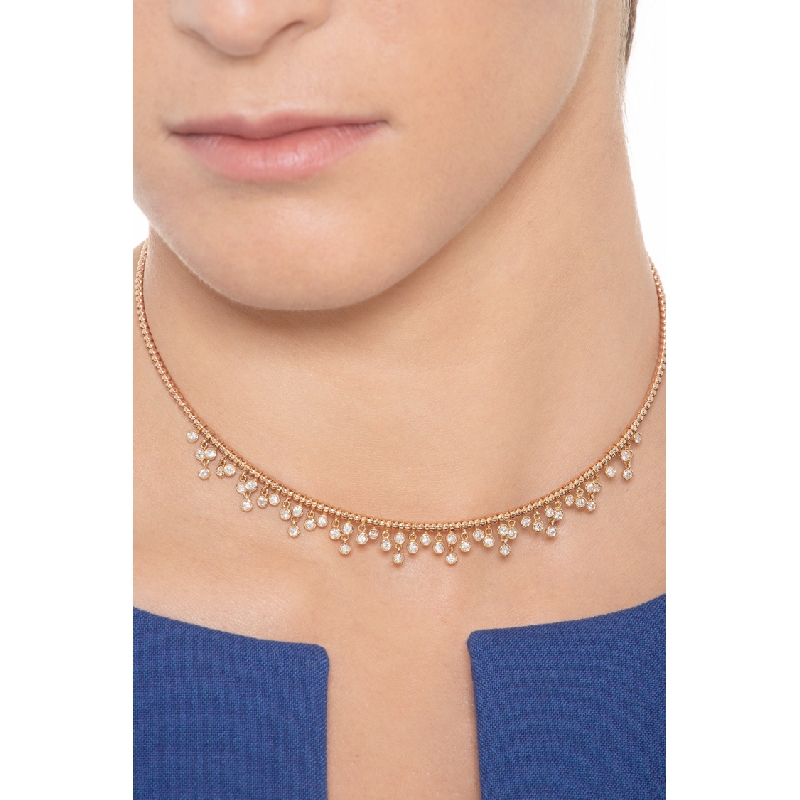 18k rose gold fancy necklace with diamonds setted on full bezels 18k rose gold fancy necklace with diamonds setted on full bezels