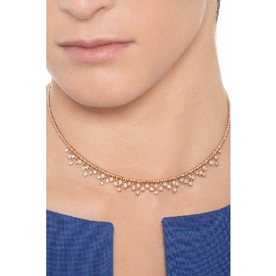 18k rose gold fancy necklace with diamonds setted on full bezels