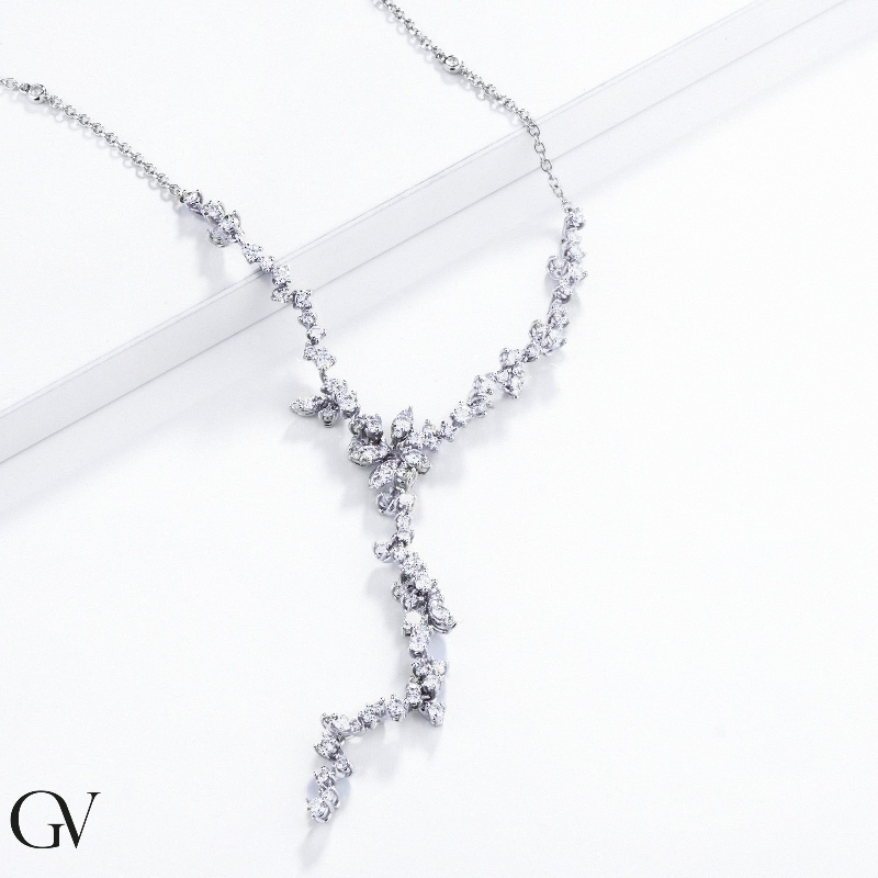 Necklace in white gold 18k with cascading diamonds  Necklace in white gold 18k with cascading diamonds