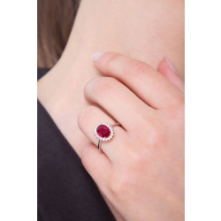 White gold 18k halo ring with diamonds and ruby 2
