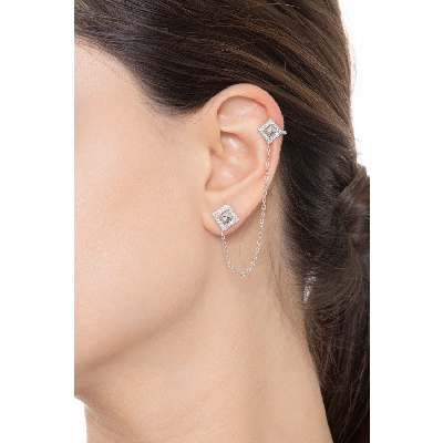 18k white gold bajoran single earring with diamonds