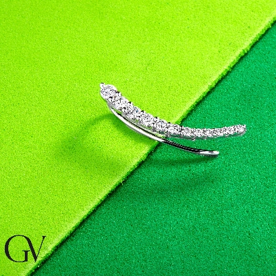18k white gold single earring with a row of diamonds