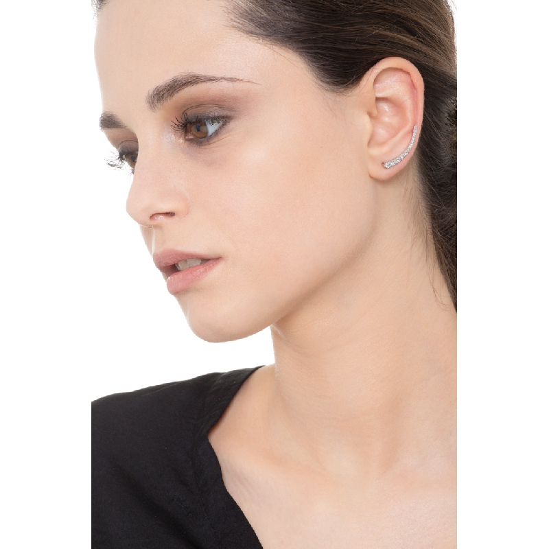 18k white gold single earring with a row of diamonds 18k white gold single earring with a row of diamonds