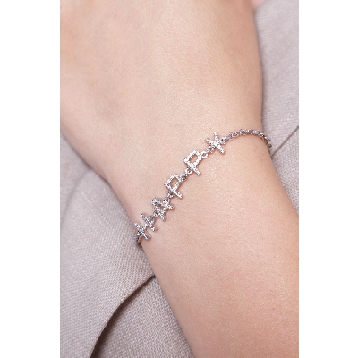 Bracelet with letters HAPPY in white gold and diamonds