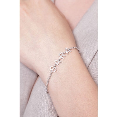 Bracelet with name in white gold and diamonds