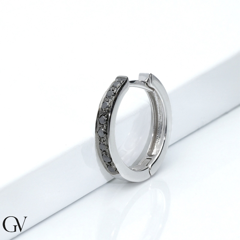 Hoop single earring in white gold 18k with black diamonds Hoop single earring in white gold 18k with black diamonds