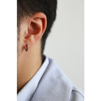 18k white gold single hoop earring with black diamonds