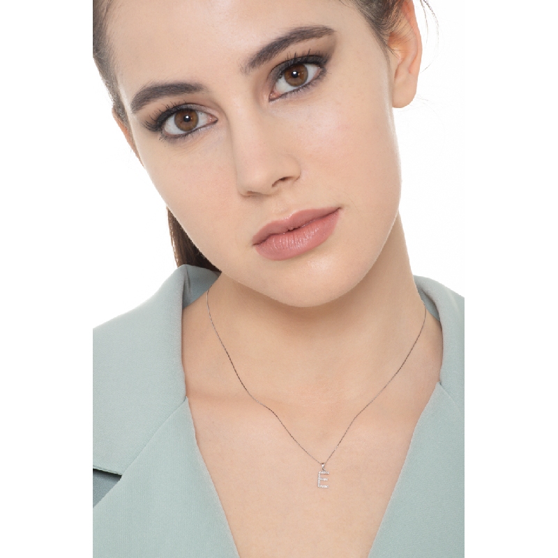 Necklace with E letter in white gold and diamonds Necklace with E letter in white gold and diamonds