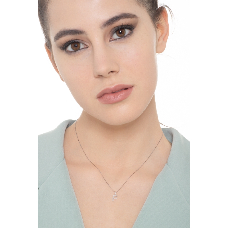 Letter F pendant with diamonds in 18k white gold Letter F pendant with diamonds in 18k white gold