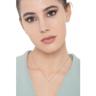 Letter F pendant with diamonds in 18k white gold