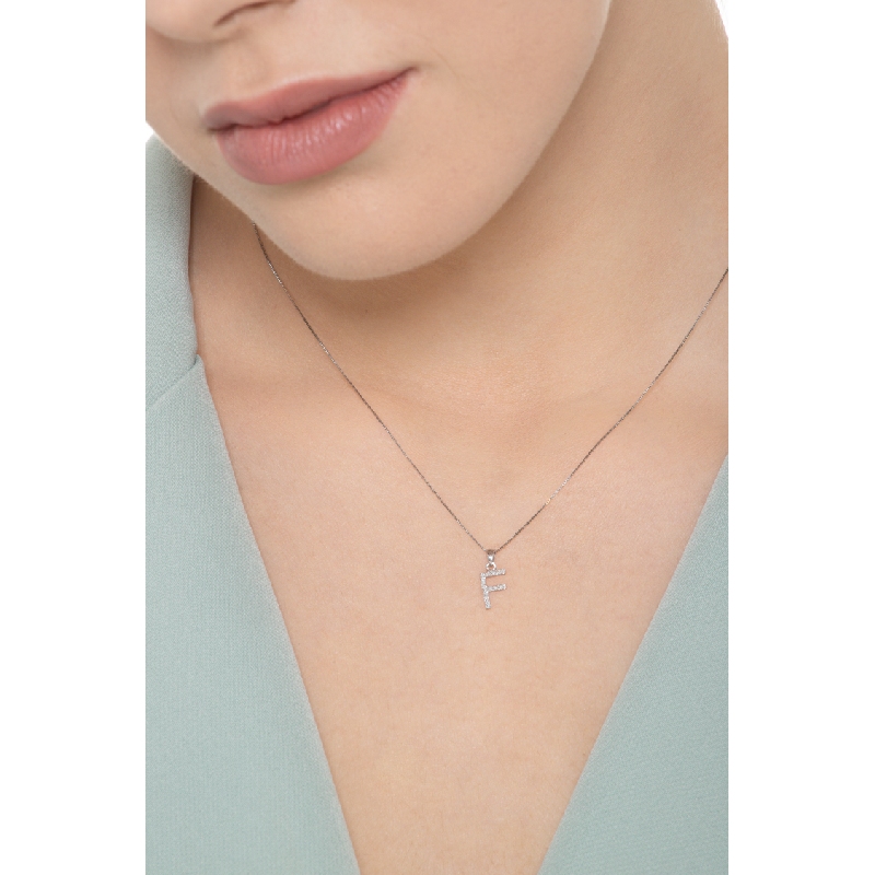 Letter F pendant with diamonds in 18k white gold Letter F pendant with diamonds in 18k white gold
