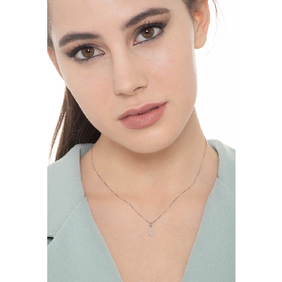 Golden necklace with letter I in diamonds