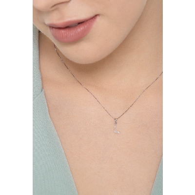 Golden necklace with letter I in diamonds