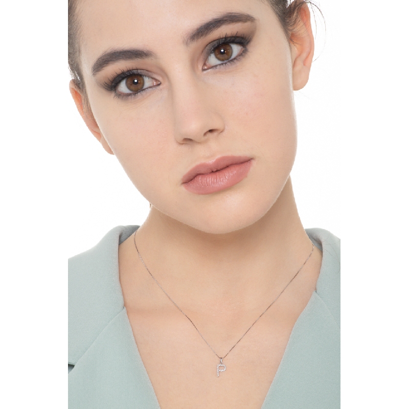 Necklace with letter P in white gold and diamonds Necklace with letter P in white gold and diamonds