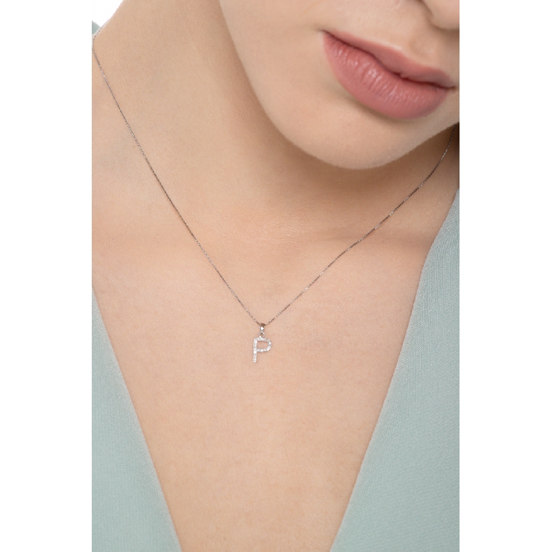 Necklace with letter P in white gold and diamonds Necklace with letter P in white gold and diamonds