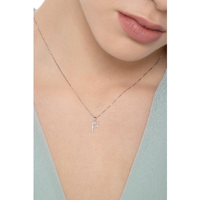 Necklace with letter P in white gold and diamonds