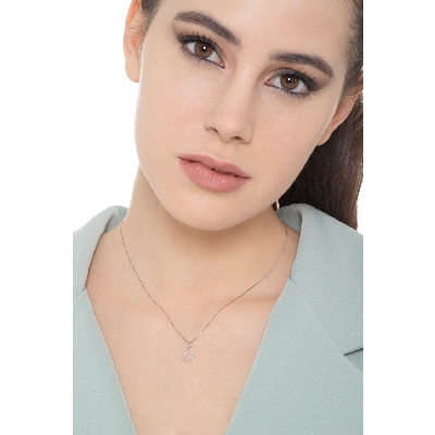 Necklace with initial U in white gold and diamonds
