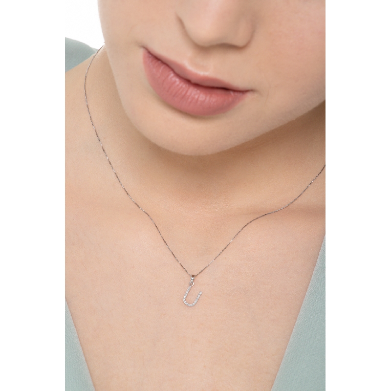 Necklace with initial U in white gold and diamonds