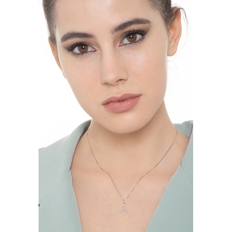 Gold necklace with letter A in diamonds Gold necklace with letter A in diamonds